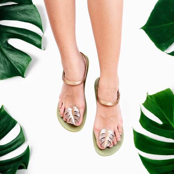 ZHOELALA — Sandals Comfort "TROPICAL LEAVES" • Olive Green - Picture 4 of 8